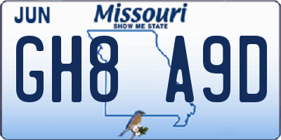 MO license plate GH8A9D