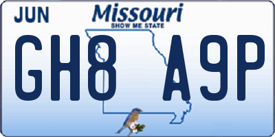 MO license plate GH8A9P
