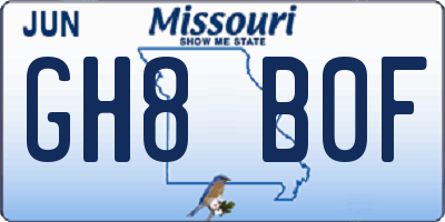 MO license plate GH8B0F