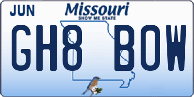 MO license plate GH8B0W