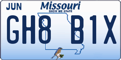 MO license plate GH8B1X