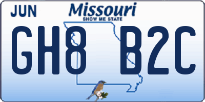 MO license plate GH8B2C