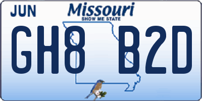 MO license plate GH8B2D
