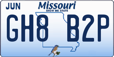 MO license plate GH8B2P