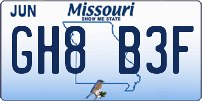 MO license plate GH8B3F