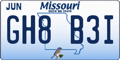 MO license plate GH8B3I