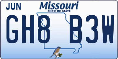 MO license plate GH8B3W