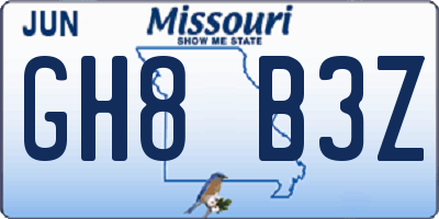 MO license plate GH8B3Z
