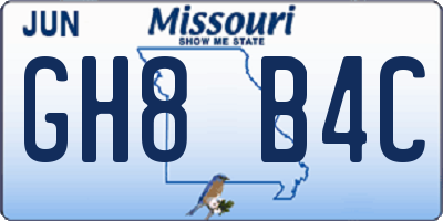 MO license plate GH8B4C