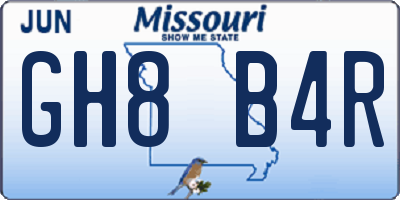 MO license plate GH8B4R