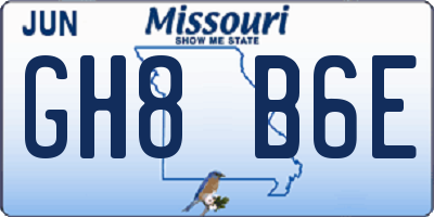 MO license plate GH8B6E