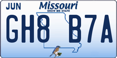 MO license plate GH8B7A