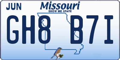 MO license plate GH8B7I