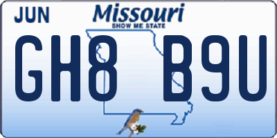 MO license plate GH8B9U