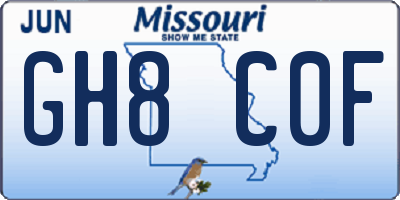 MO license plate GH8C0F
