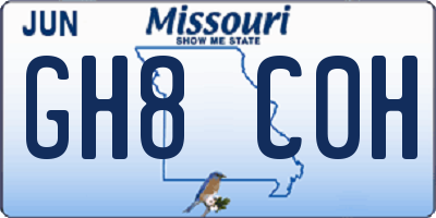 MO license plate GH8C0H