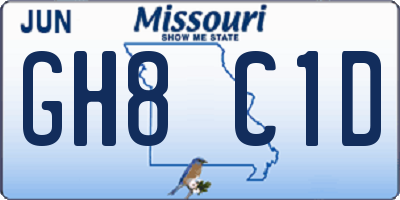 MO license plate GH8C1D