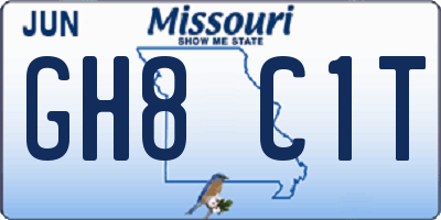 MO license plate GH8C1T