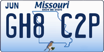 MO license plate GH8C2P