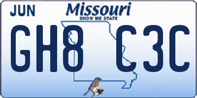 MO license plate GH8C3C