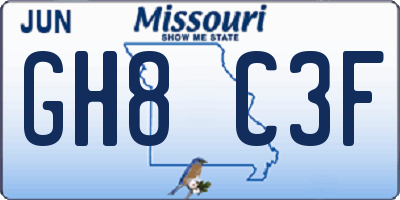 MO license plate GH8C3F