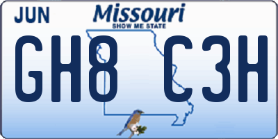 MO license plate GH8C3H