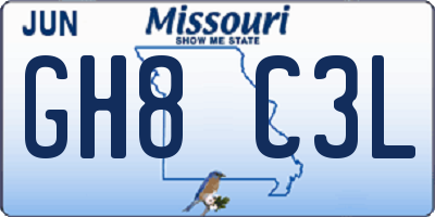 MO license plate GH8C3L