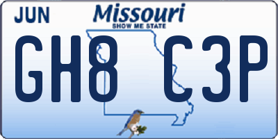 MO license plate GH8C3P