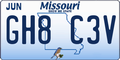 MO license plate GH8C3V