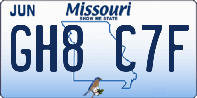 MO license plate GH8C7F