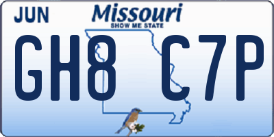 MO license plate GH8C7P