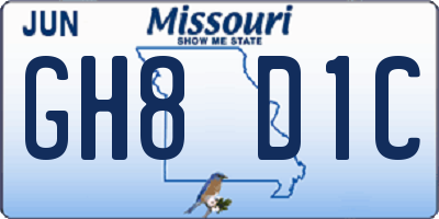 MO license plate GH8D1C
