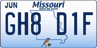 MO license plate GH8D1F