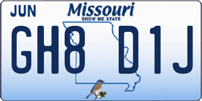 MO license plate GH8D1J