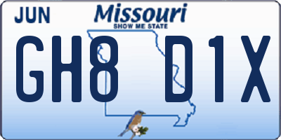 MO license plate GH8D1X