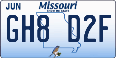 MO license plate GH8D2F