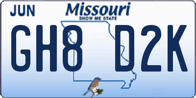 MO license plate GH8D2K