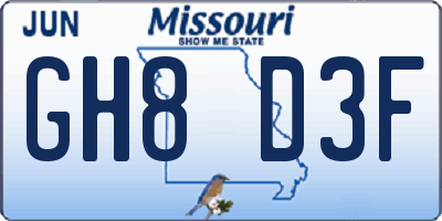 MO license plate GH8D3F
