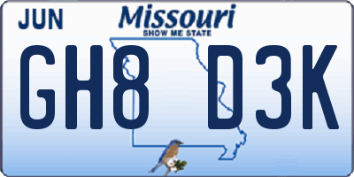 MO license plate GH8D3K