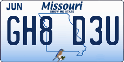 MO license plate GH8D3U