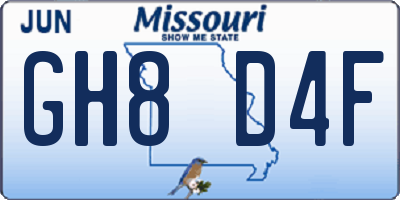 MO license plate GH8D4F