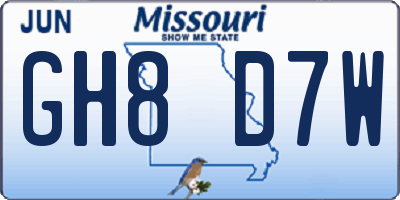 MO license plate GH8D7W