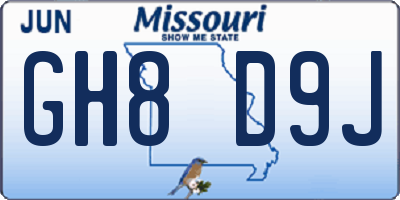 MO license plate GH8D9J