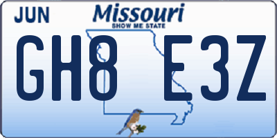 MO license plate GH8E3Z