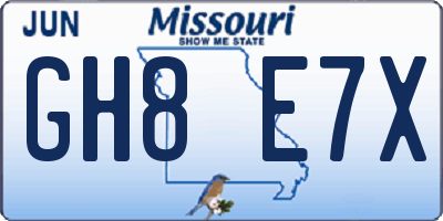 MO license plate GH8E7X