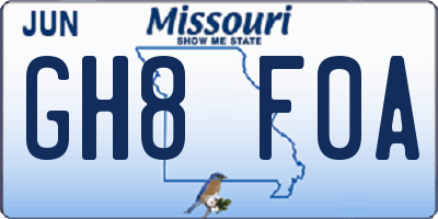 MO license plate GH8F0A