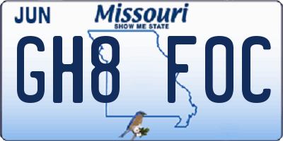 MO license plate GH8F0C