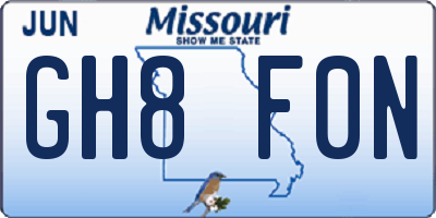 MO license plate GH8F0N