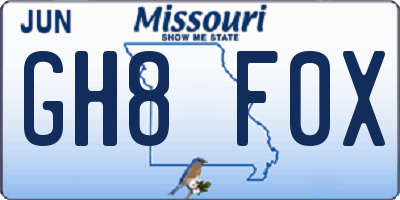 MO license plate GH8F0X