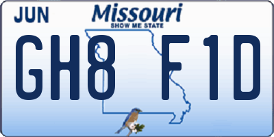 MO license plate GH8F1D
